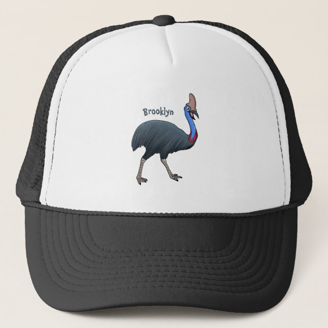 Happy cassowary bird cartoon illustration trucker hat (Front)