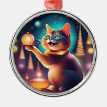 Happy cat celebrating Christmas,Ornament