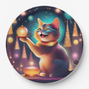 Happy cat celebrating Christmas،Paper Plate