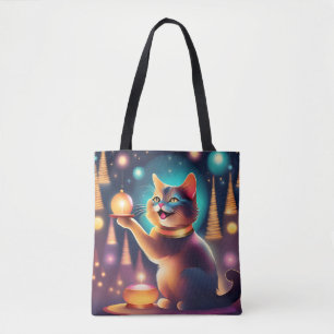 Happy cat celebrating Christmas,Tote Tote Bag