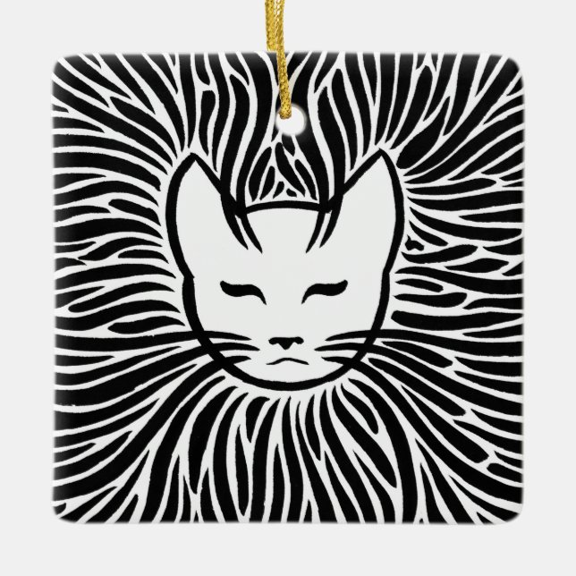 Happy Cat Ceramic Ornament (Front)