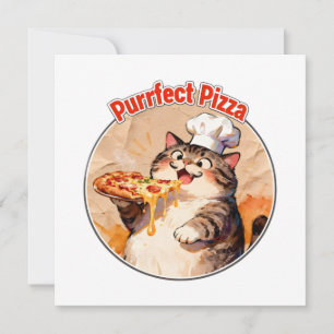Happy Cat Chef with Pizza Thank You Card