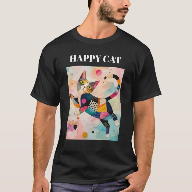 Happy Cat Colourful Retro T-Shirt (Front)