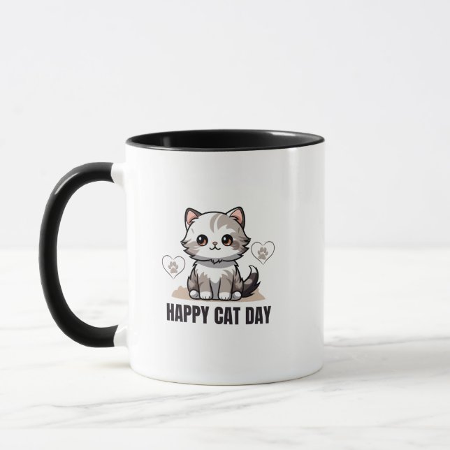 Happy Cat Day Celebration Mug (Left)