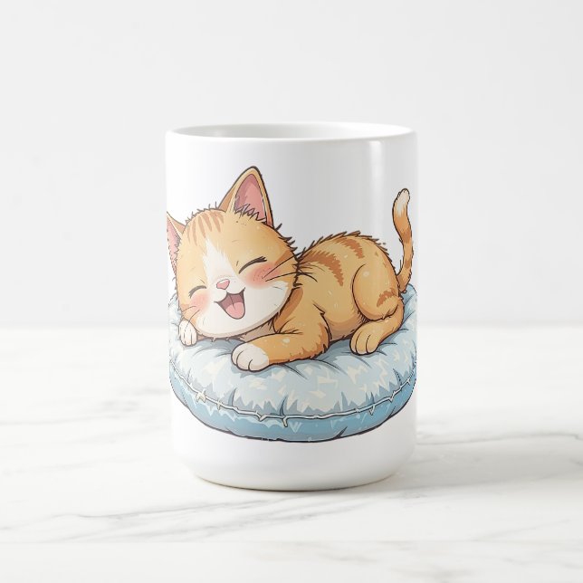 Happy Cat Dreaming on a Cosy Pillow Coffee Mug (Center)