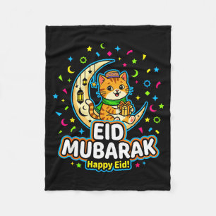 Happy cat eid mubarak for muslim kids eid al fleece blanket