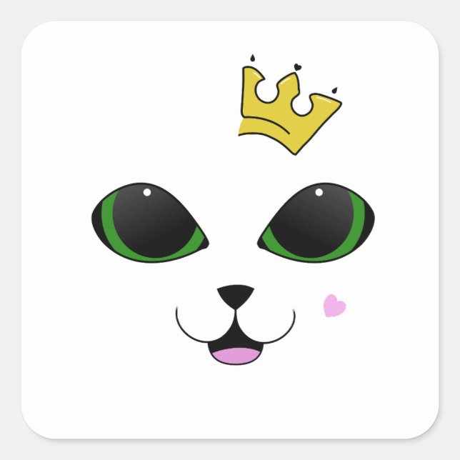 Happy Cat Face Square Sticker (Front)