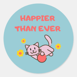 Happy Cat&Flowers classic round sticker