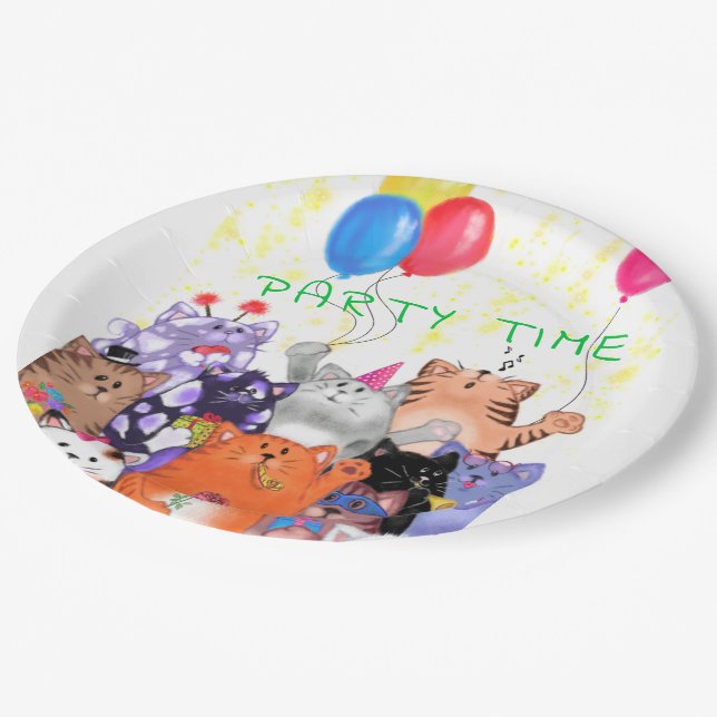 Happy Cat Funny Party Paper Plates - Your Text (Angled)