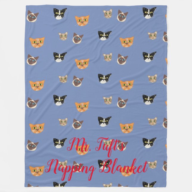 Happy Cat Heads - Choose Your Colour Fleece Blanket (Front)