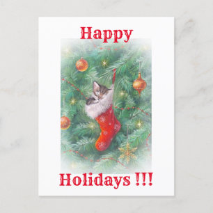 Happy cat holiday postcard