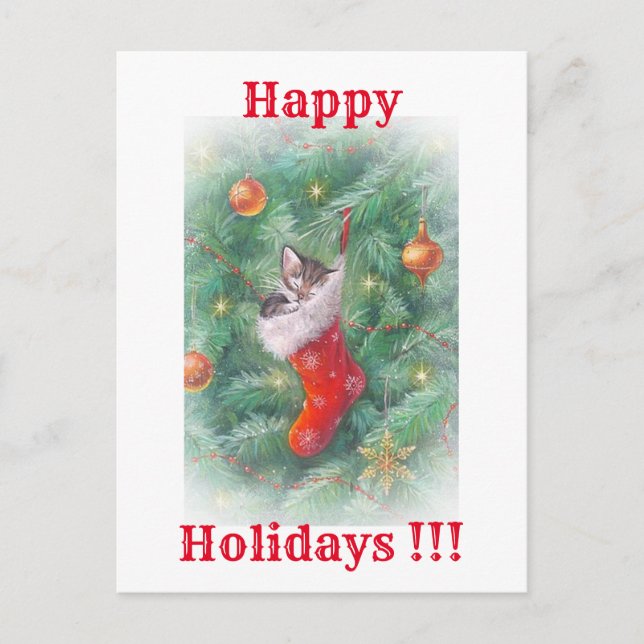Happy cat holiday postcard (Front)