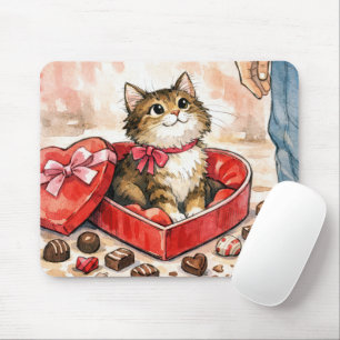 Happy Cat In a Valentine Candy Heart Box Mouse Pad