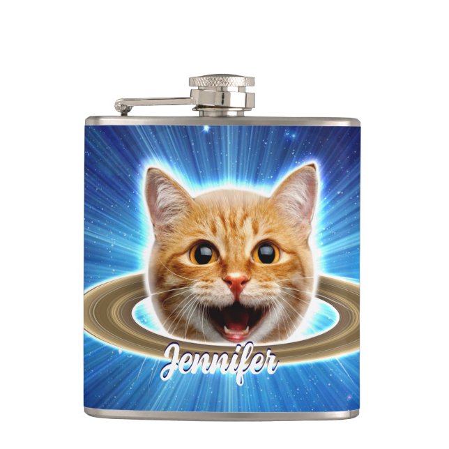 Happy cat in space.                                hip flask (Front)