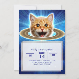 Happy cat in space. invitation