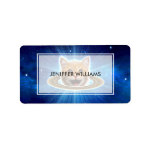 Happy cat in space.                                label