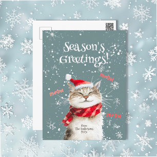 Happy Cat Meow Christmas Holiday Postcard