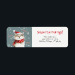 Happy Cat Meow Christmas Return Address Label<br><div class="desc">Happy cat is enjoying the Christmas holiday season so much, saying "Meow, Season's Greetings". Just right for your return address labels for cards and gifts to your cat lover friends. This cute and cheery retro design is from a vintage watercolor. We love the satisfied look and happy squeezed eyes of...</div>