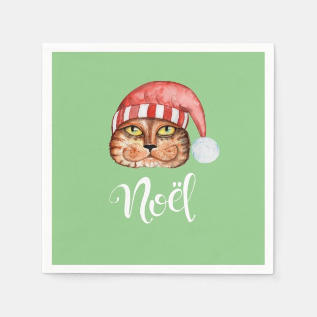 Happy Cat Noel Holiday Napkin (Front)