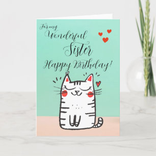 Happy Cat on Sister's Birthday Card