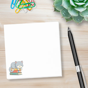 Happy Cat on top of a Book Stack Post-it Notes