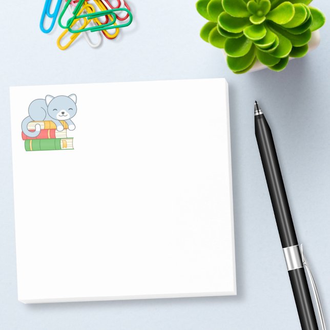 Happy Cat on top of a Book Stack Post-it Notes (Creator Uploaded)