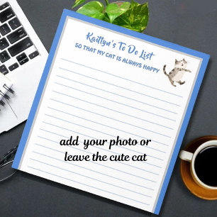 Happy Cat or Photo Personalised To Do Planner  Notepad