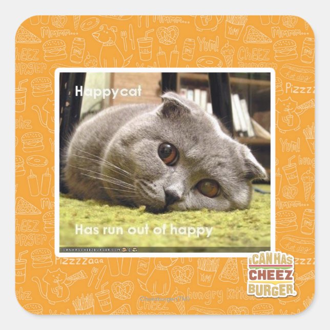 Happy cat, out of happy square sticker (Front)