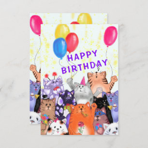 Happy Cat Party Birthday Card