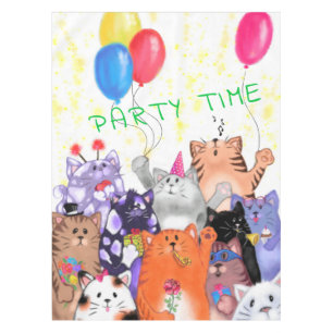 Happy Cat Party Cartoon Drawing - Cute Funny Cats  Tablecloth