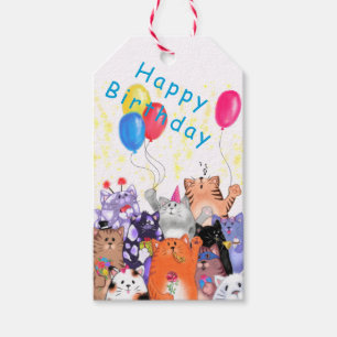 Happy Cat Party Gift Tags - Happy Birthday 