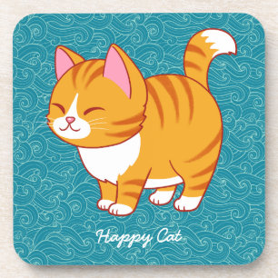 Happy Cat Personalised  Coaster