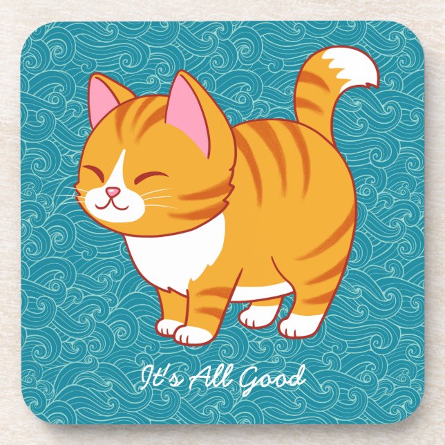 Happy Cat Personalised  Coaster (Front)