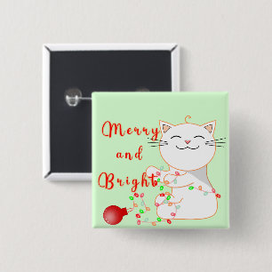 Happy Cat Playing With LED Light Cute Christmas 15 Cm Square Badge