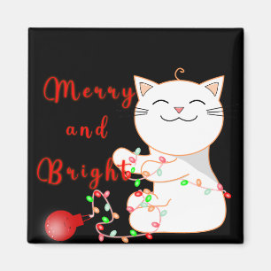 Happy Cat Playing With LED Light Cute Christmas Magnet
