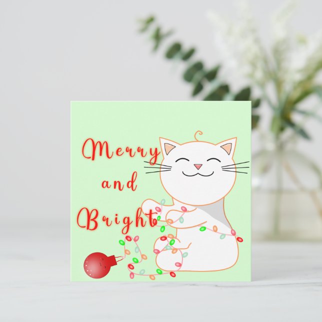 Happy Cat Playing With LED Light | Cute Flat Card (Standing Front)