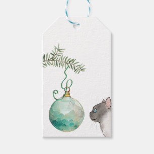 Happy Cat Reflection in an Ornament Christmas Gift Tags