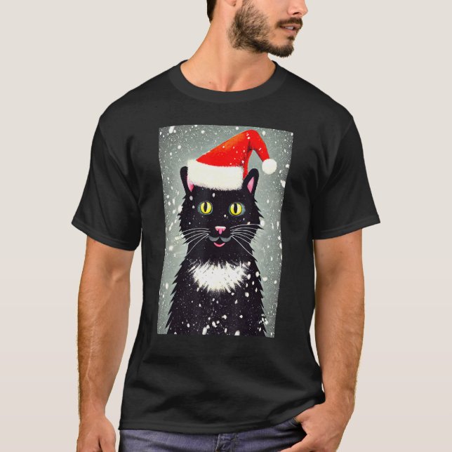 Happy Cat Santa Hat Winter Christmas Holiday Vinta T-Shirt (Front)