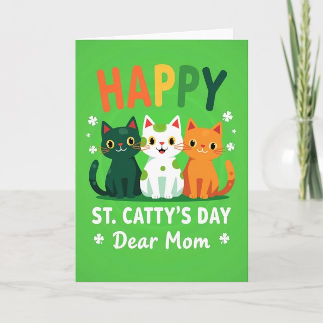 Happy Cat St Pattys Day Mom Card (Front)