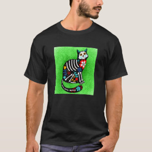 Happy Cat Sugar Skull Calavera Dia De Los Muertos  T-Shirt