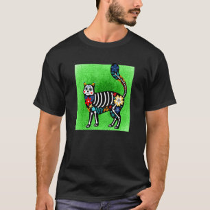 Happy Cat Sugar Skull Calavera Dia De Los Muertos  T-Shirt