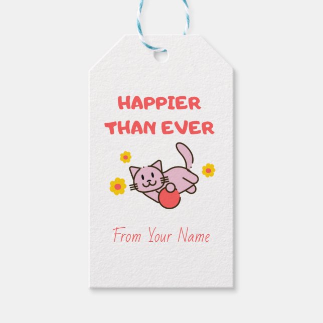 Happy Cat with Flowers Gift Tags  (Front)