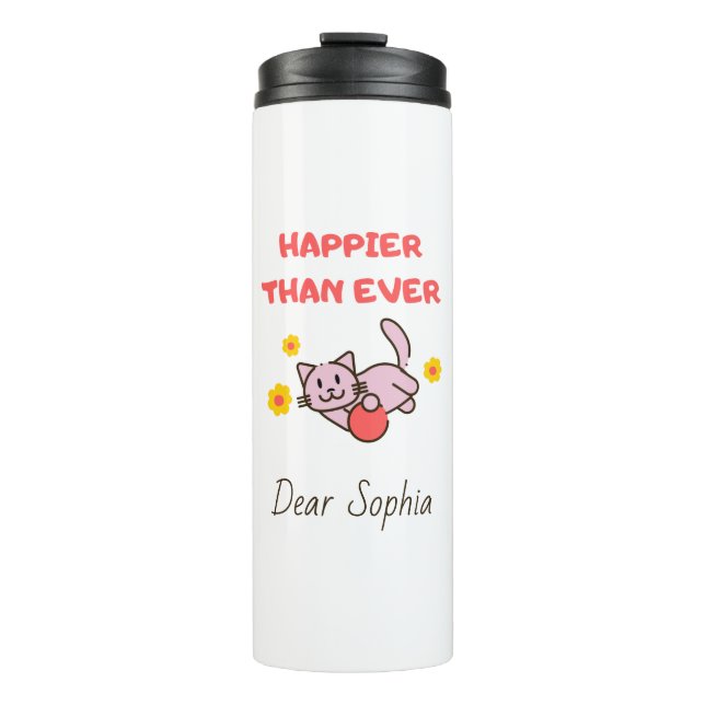 Happy Cat with Flowers  Stainless  Thermal Tumbler (Front)