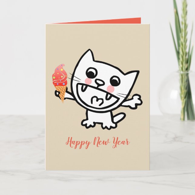 Happy Cat With Ice Cream Card (Front)