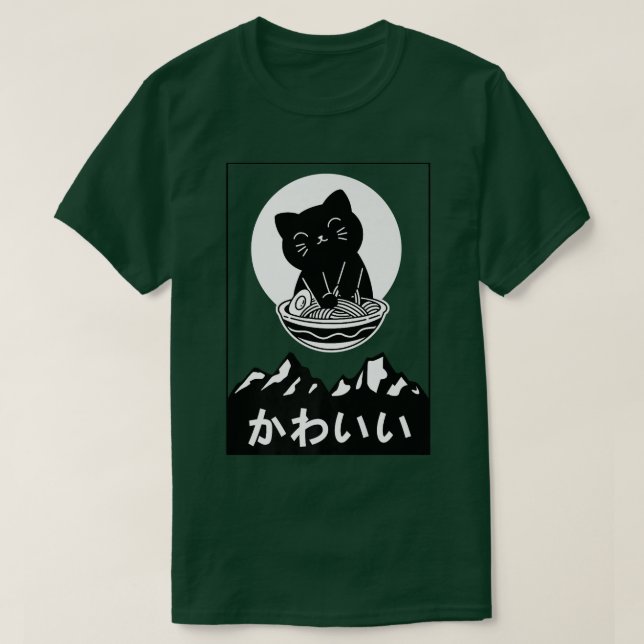 Happy Cat With Ramen  T-Shirt (Design Front)