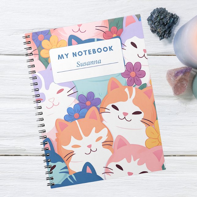 Happy Cats and Flowers Notebook Cover (Creator Uploaded)