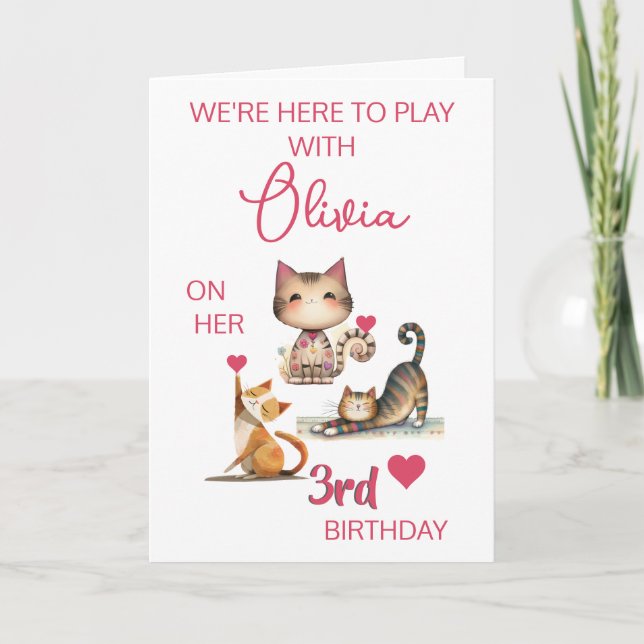 Happy Cats Girl Happy 3rd Birthday (any year) Card (Front)