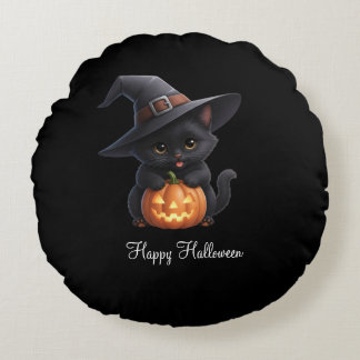 Happy Cats Halloween Round Cushion