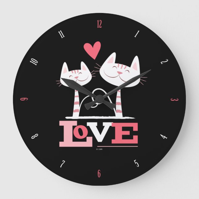 Happy Cats in Love with Numbers Large Clock (Front)