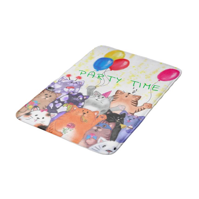 Happy Cats Party Bath Mat - Custom Text (Angled)